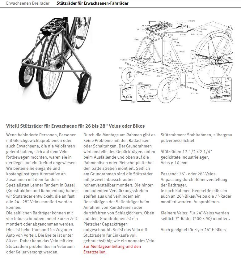 Vitelli-Erwachsenenstützräder für 26 - 28" Velos/Bikes